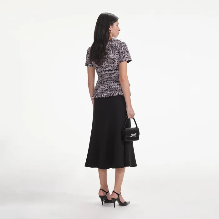 Self Portrait Dresses Black Boucle Fringed Midi Dress 8211 Women