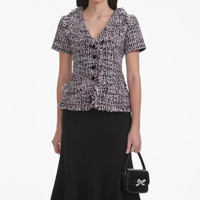 Self Portrait Dresses Black Boucle Fringed Midi Dress 8211 Women