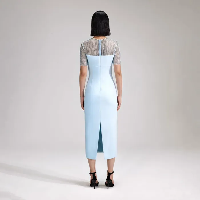 Self Portrait Dresses Blue Crepe Diamante Midi Dress 8211 Women