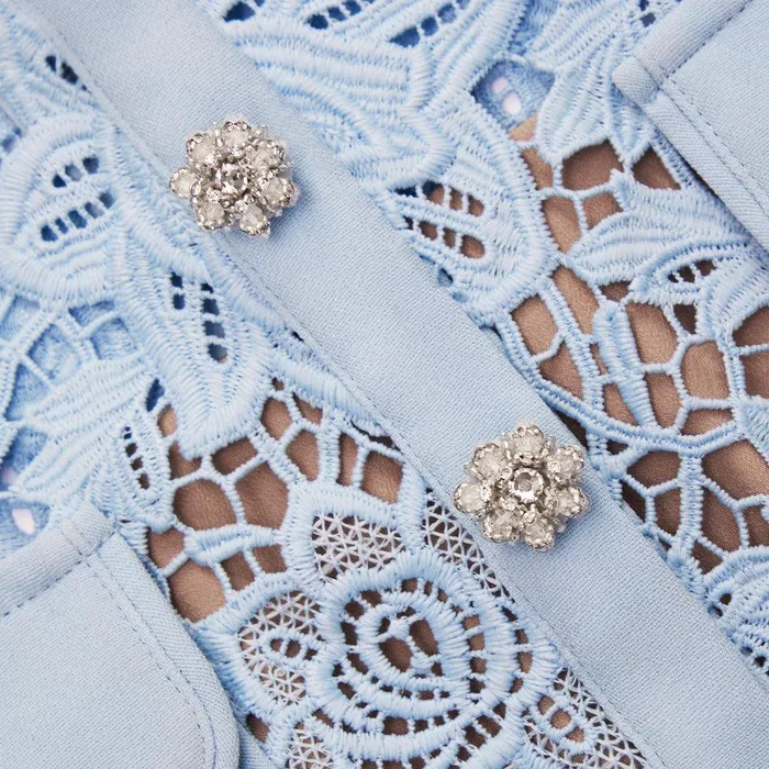 Self Portrait Dresses Blue Lace Peplum Mini Dress 8211 Women