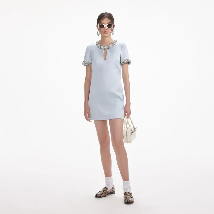 Self Portrait Dresses Blue Satin Embellished Mini Dress 8211 Women