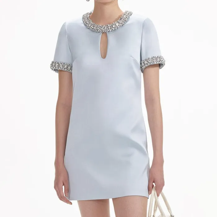 Self Portrait Dresses Blue Satin Embellished Mini Dress 8211 Women
