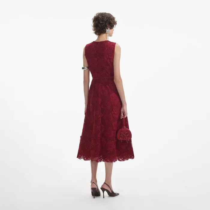 Self Portrait Dresses Burgundy Lace Buttoned Midi Dress 8211 Women