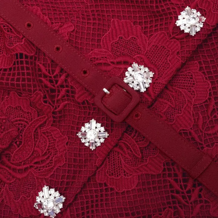Self Portrait Dresses Burgundy Lace Buttoned Midi Dress 8211 Women