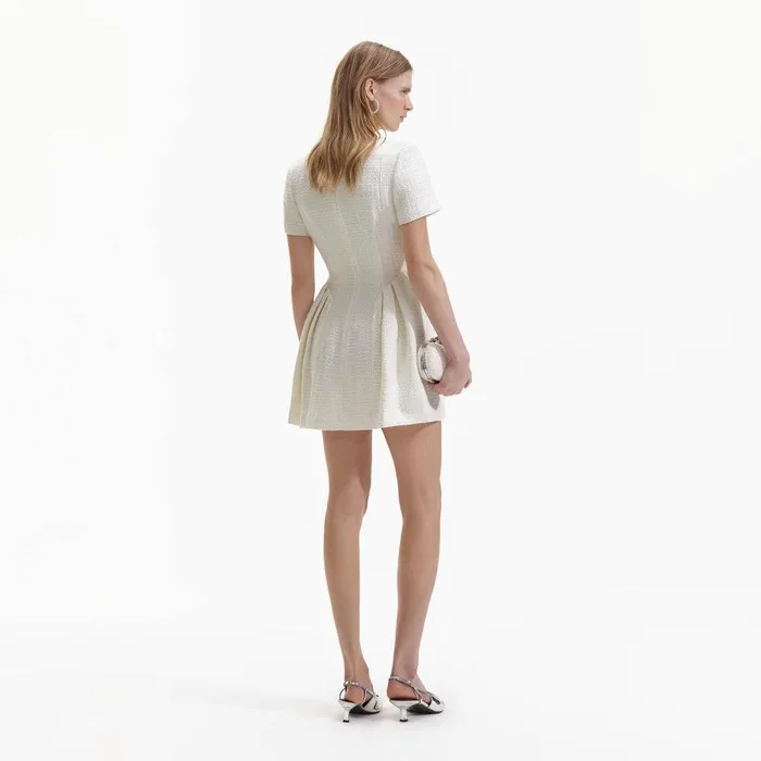 Self Portrait Dresses Cream Boucle Short Sleeve Mini Dress 8211 Women