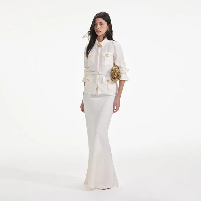 Self Portrait Dresses Cream Linen Maxi Dress 8211 Women