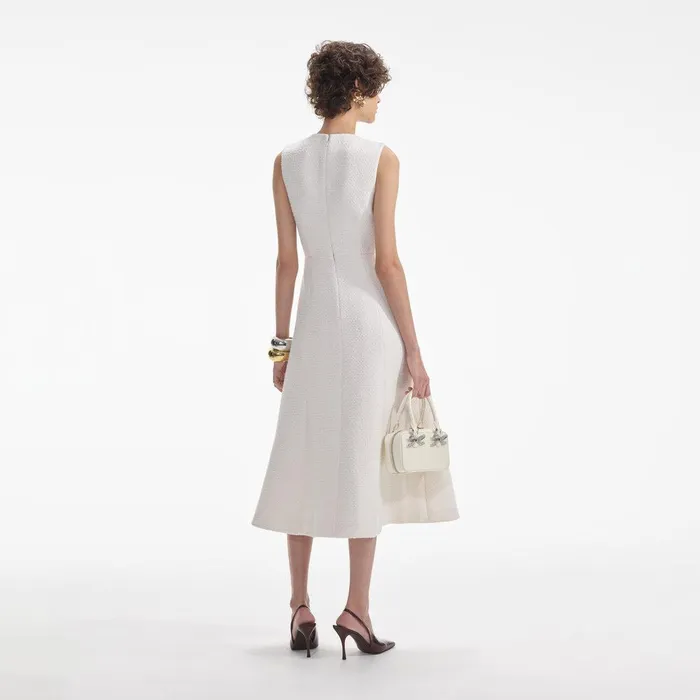 Self Portrait Dresses Cream Tinsel Boucle Buttoned Midi Dress 8211 Women