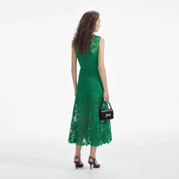 Self Portrait Dresses Green Lace Sleeveless Midi Dress 8211 Women