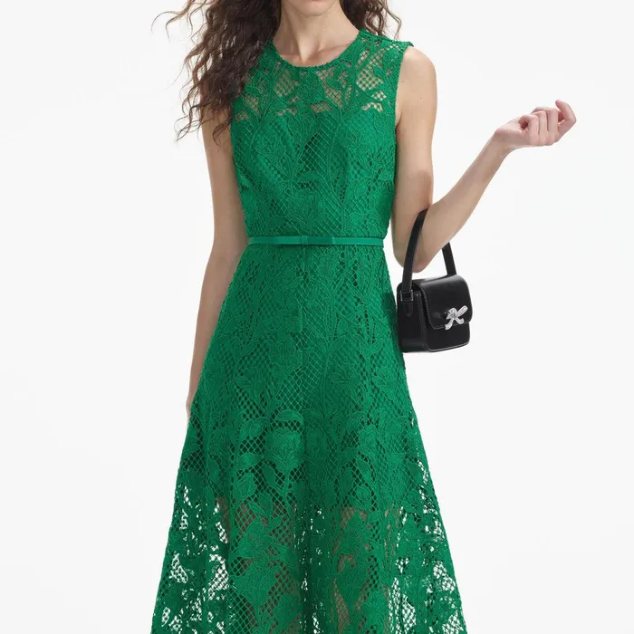 Self Portrait Dresses Green Lace Sleeveless Midi Dress 8211 Women