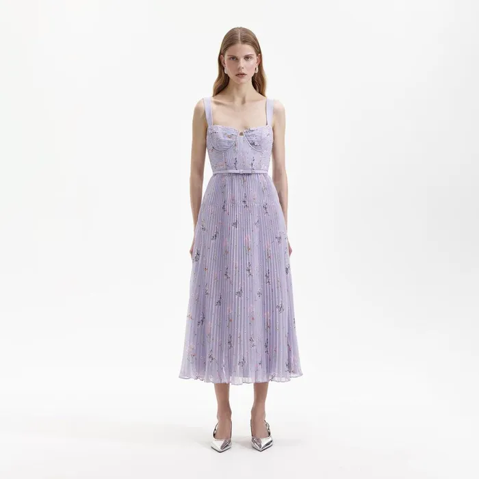 Self Portrait Dresses Lilac Floral Chiffon Midi Dress 8211 Women