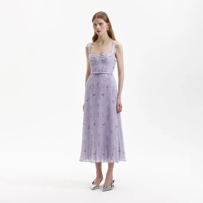 Self Portrait Dresses Lilac Floral Chiffon Midi Dress 8211 Women