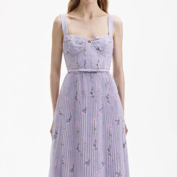 Self Portrait Dresses Lilac Floral Chiffon Midi Dress 8211 Women