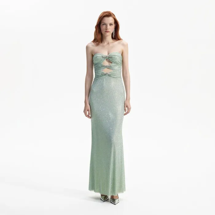 Self Portrait Dresses Mint Rhinestone Strapless Maxi Dress 8211 Women