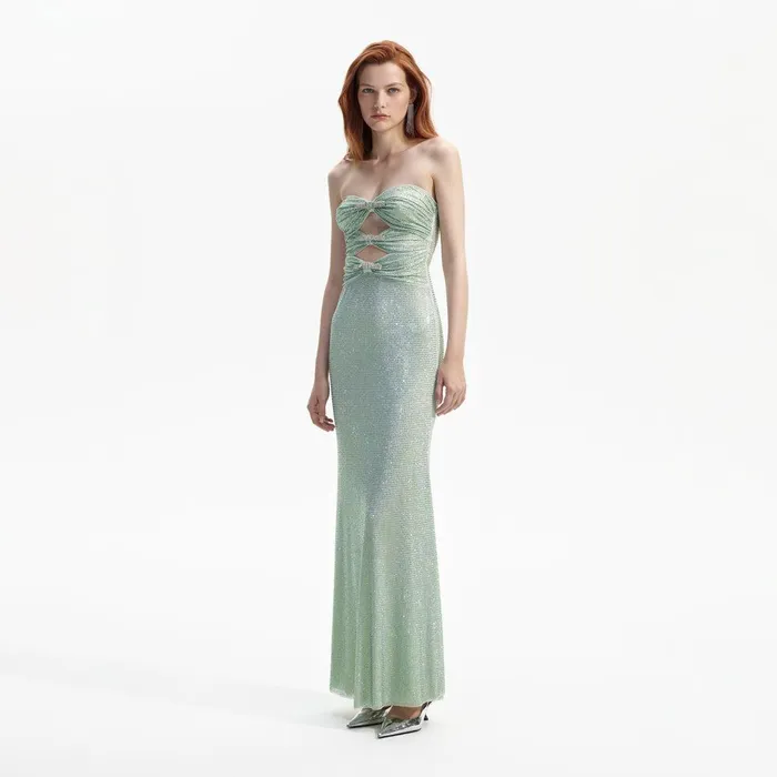 Self Portrait Dresses Mint Rhinestone Strapless Maxi Dress 8211 Women