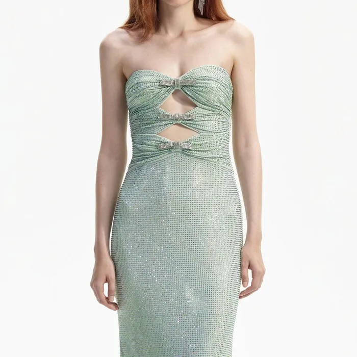 Self Portrait Dresses Mint Rhinestone Strapless Maxi Dress 8211 Women