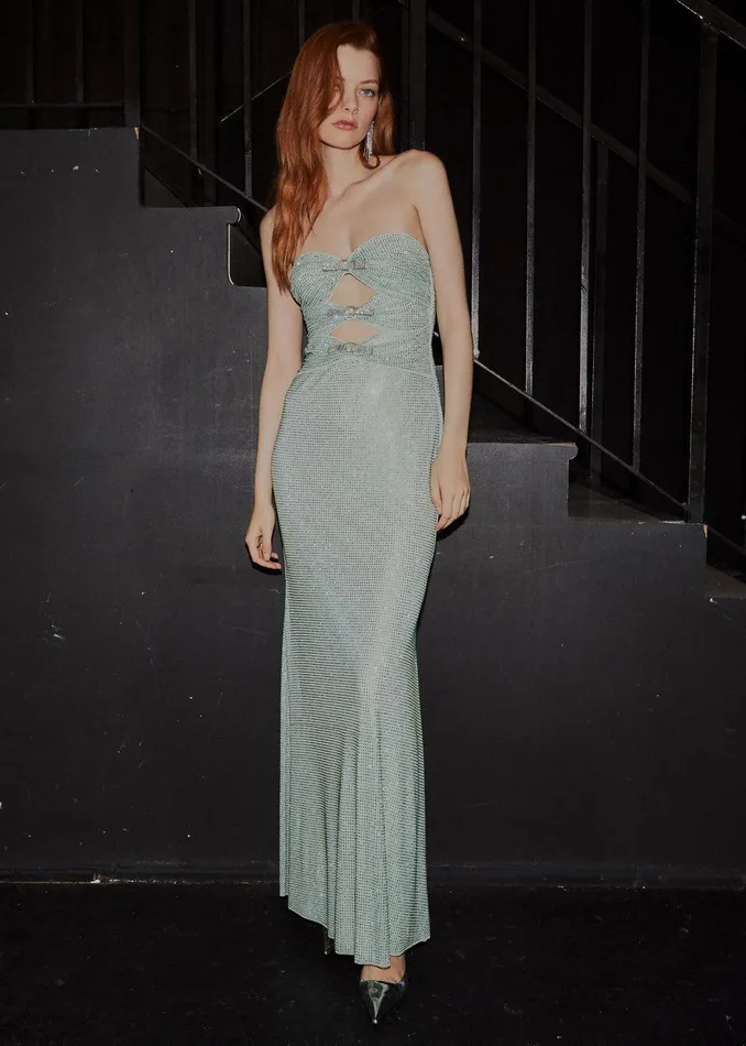 Self Portrait Dresses Mint Rhinestone Strapless Maxi Dress 8211 Women