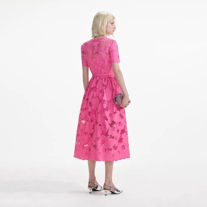 Self Portrait Dresses Pink Cotton Lace Midi Dress 8211 Women