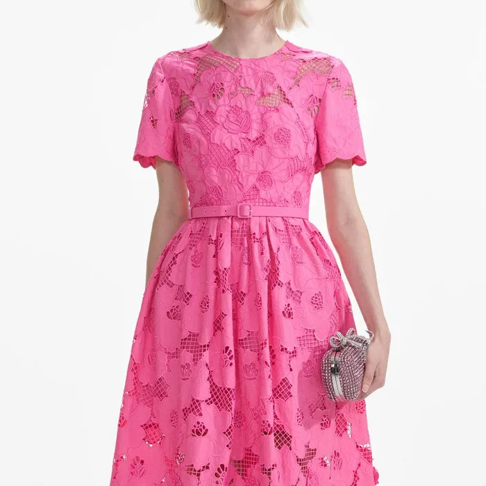 Self Portrait Dresses Pink Cotton Lace Midi Dress 8211 Women
