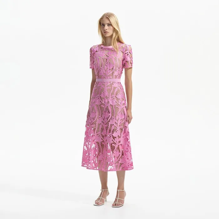 Self Portrait Dresses Pink Lace Midi Dress 8211 Women