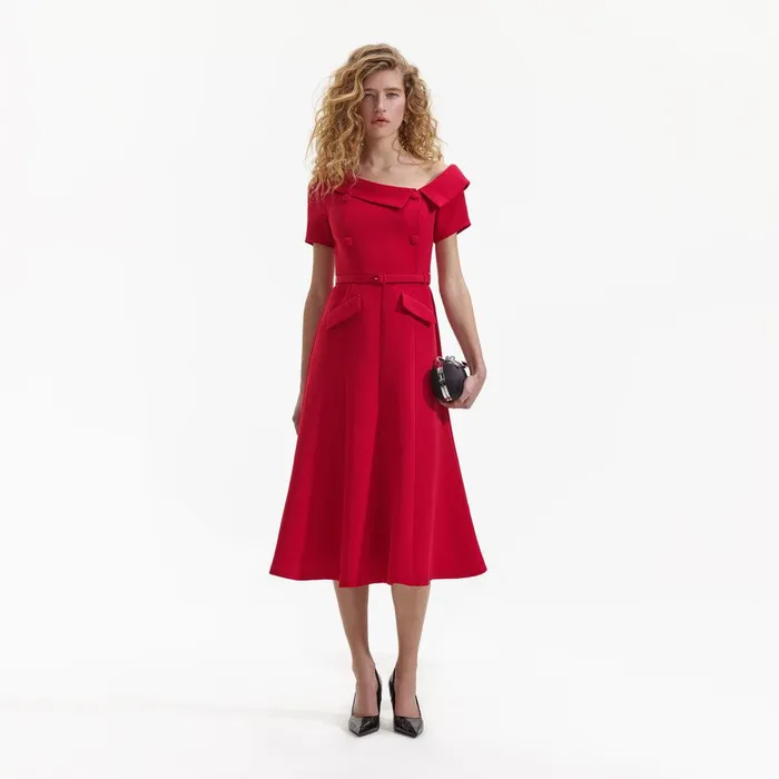 Self Portrait Dresses Red Tailored Crepe Midi Dress 8211 Women