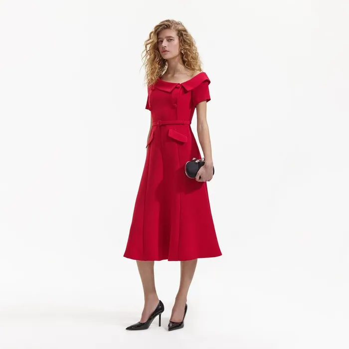 Self Portrait Dresses Red Tailored Crepe Midi Dress 8211 Women