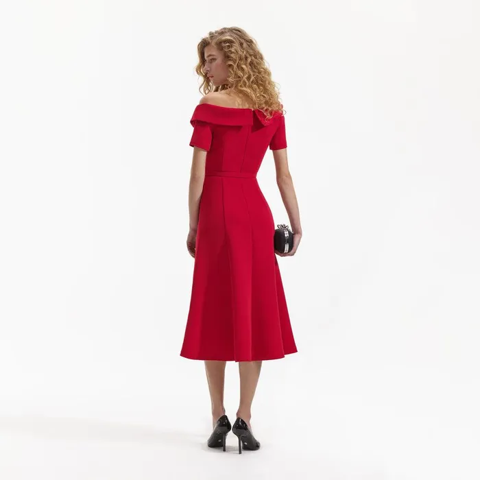 Self Portrait Dresses Red Tailored Crepe Midi Dress 8211 Women