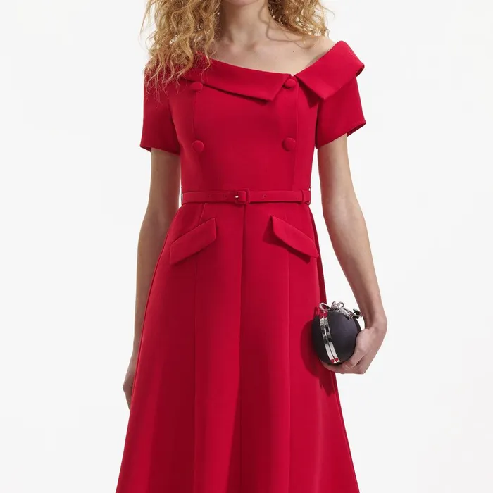 Self Portrait Dresses Red Tailored Crepe Midi Dress 8211 Women