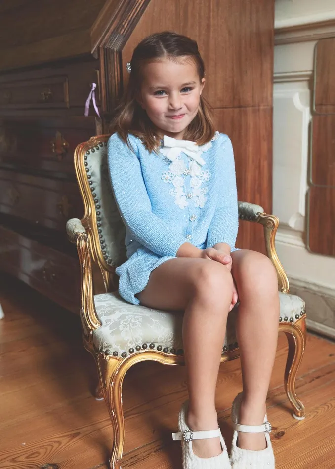 Self Portrait Knitwear Blue Sequin Knit Cardigan 8211 Kids
