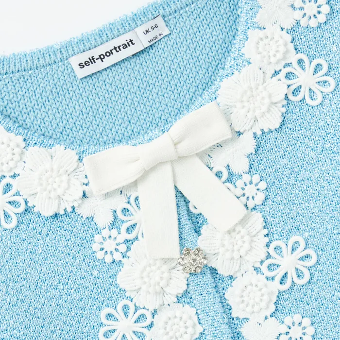 Self Portrait Knitwear Blue Sequin Knit Cardigan 8211 Kids