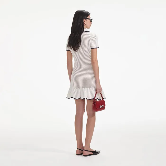 Self Portrait Knitwear Cream Crochet Collared Mini Dress 8211 Women