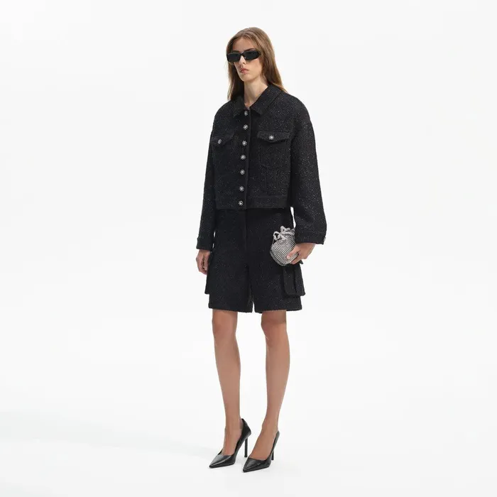 Self Portrait Outerwear Black Boucle Oversized Jacket 8211 Women