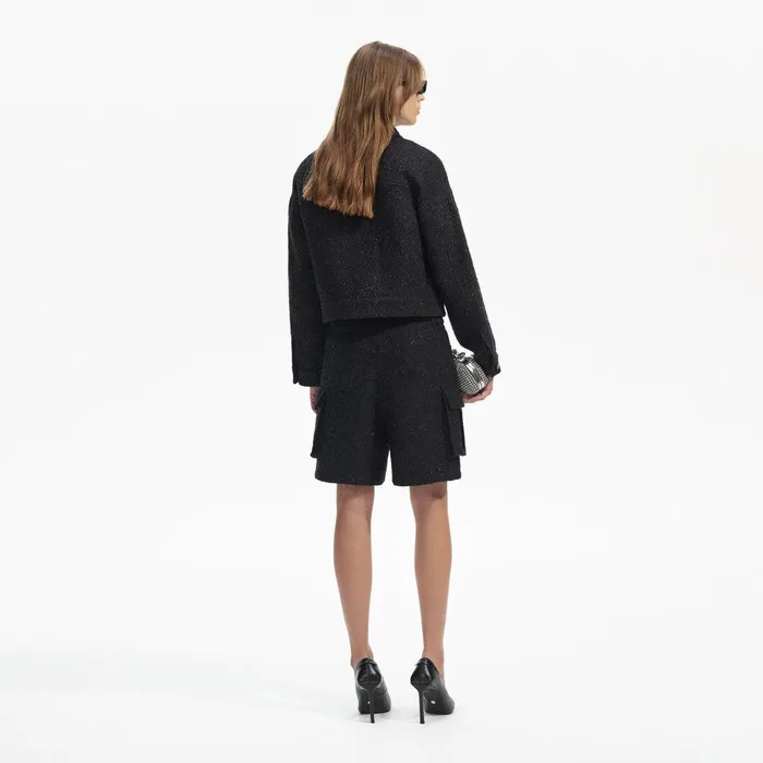 Self Portrait Outerwear Black Boucle Oversized Jacket 8211 Women