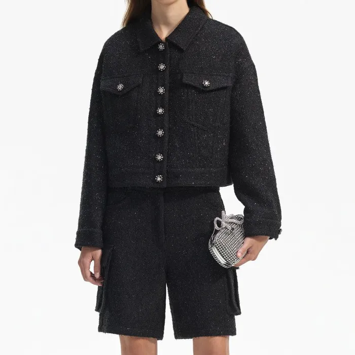 Self Portrait Outerwear Black Boucle Oversized Jacket 8211 Women