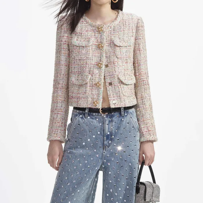 Self Portrait Outerwear Pastel Boucle Boxy Jacket 8211 Women