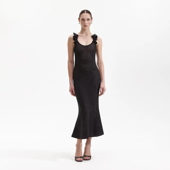 Self Portrait Swim and Resort Black Crochet Midi Dress 8211 Women