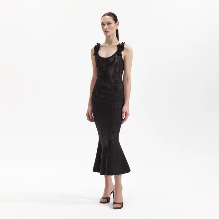 Self Portrait Swim and Resort Black Crochet Midi Dress 8211 Women