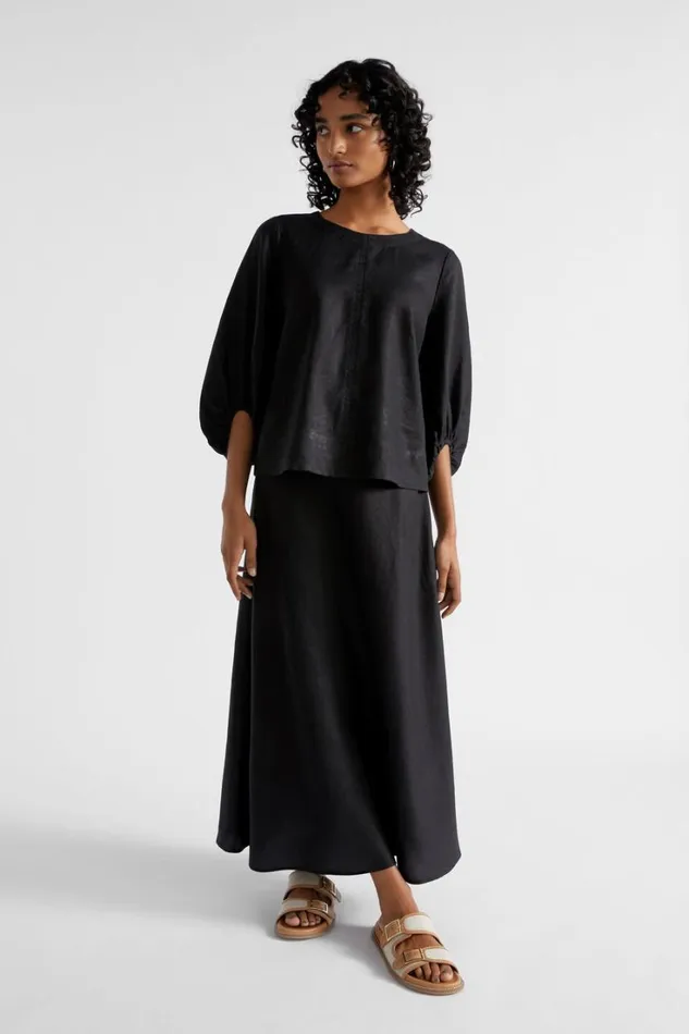 Sets Woman Seed Heritage Core Linen Balloon Sleeve Top Black