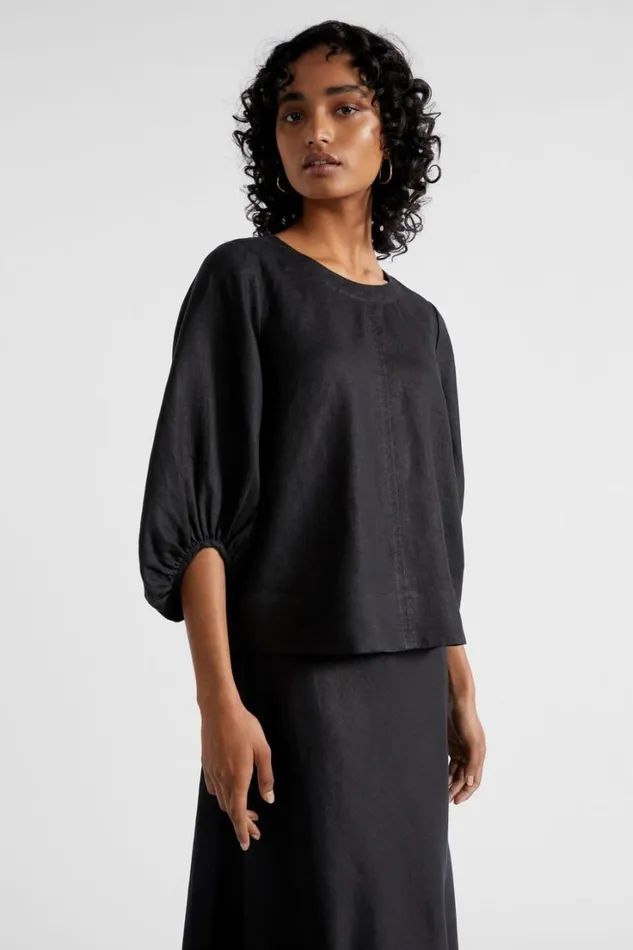 Sets Woman Seed Heritage Core Linen Balloon Sleeve Top Black