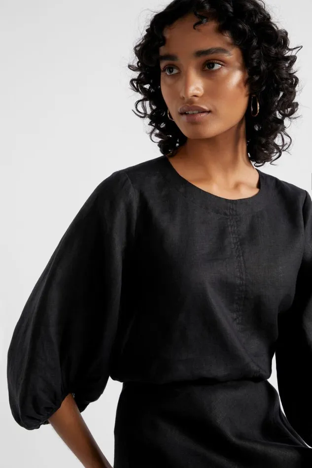 Sets Woman Seed Heritage Core Linen Balloon Sleeve Top Black