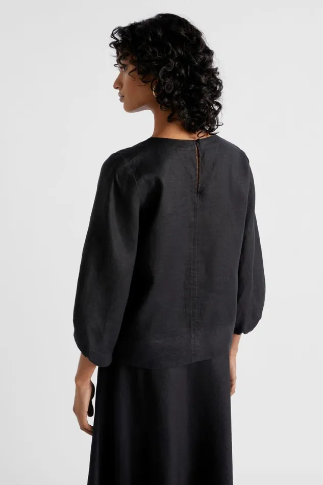 Sets Woman Seed Heritage Core Linen Balloon Sleeve Top Black