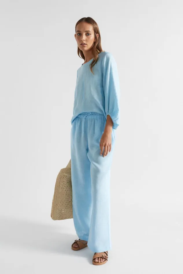 Sets Woman Seed Heritage Core Linen Balloon Sleeve Top Shimmer Blue Crossdye