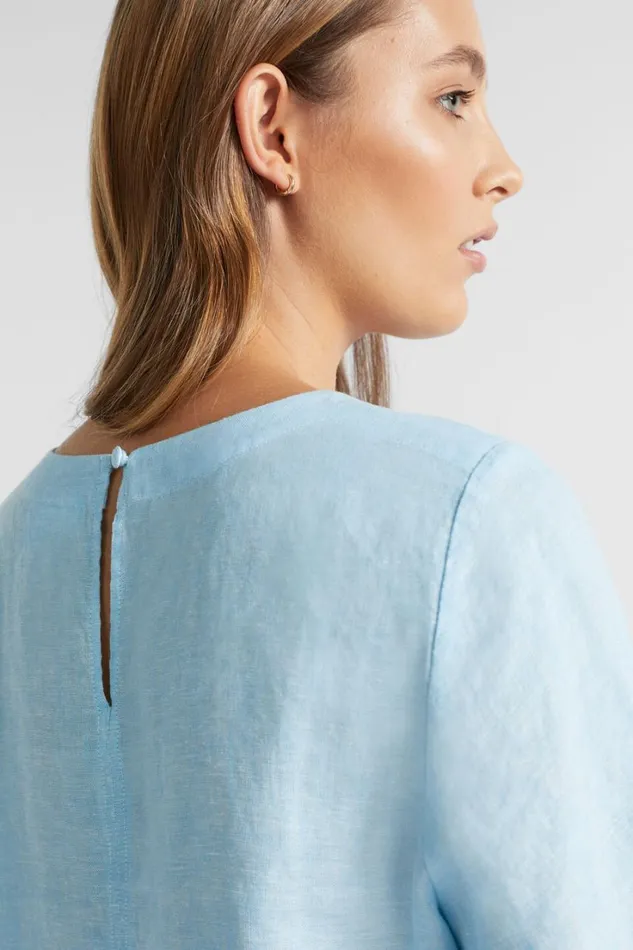 Sets Woman Seed Heritage Core Linen Balloon Sleeve Top Shimmer Blue Crossdye
