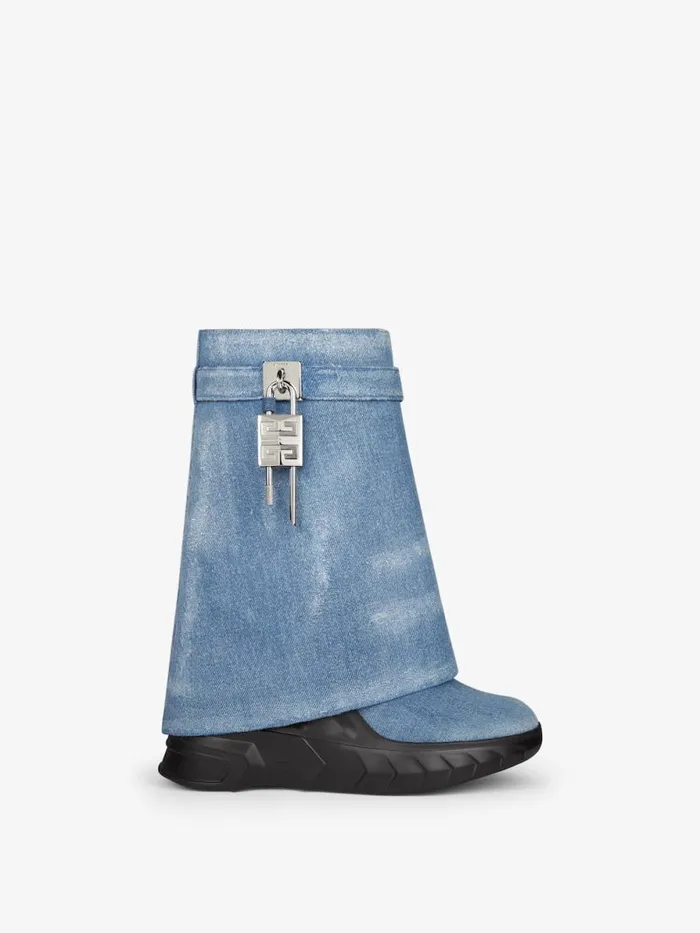 Shark Lock Biker Ankle Boots In Denim Medium Blue Women Givenchy Shark Lock