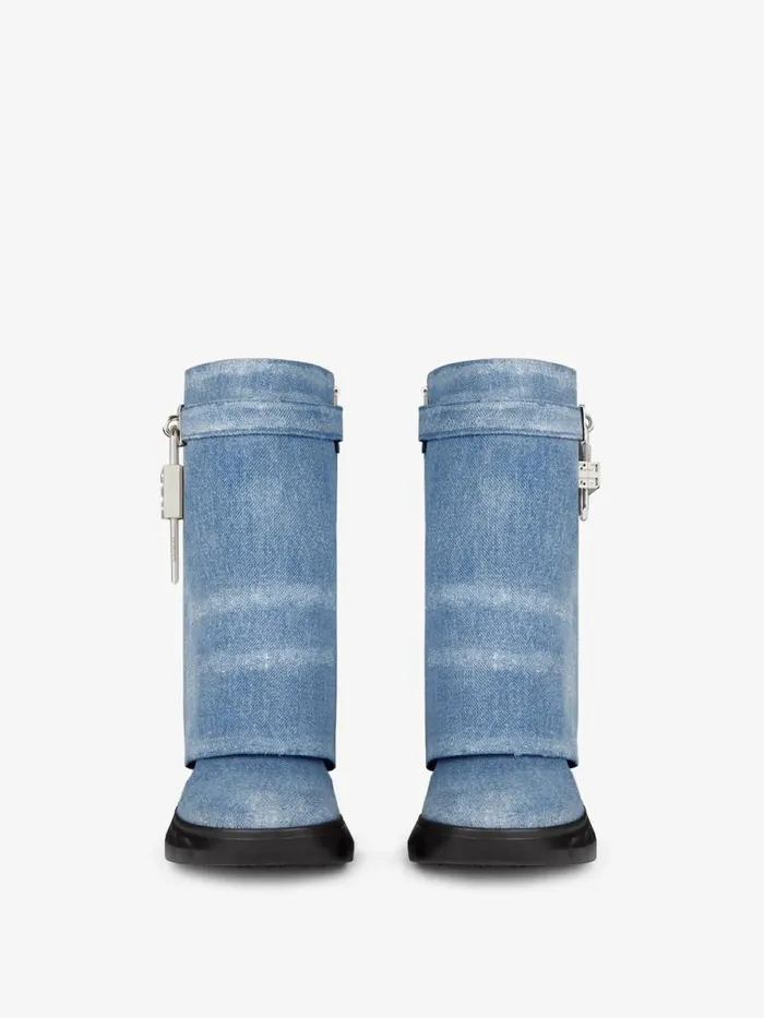 Shark Lock Biker Ankle Boots In Denim Medium Blue Women Givenchy Shark Lock