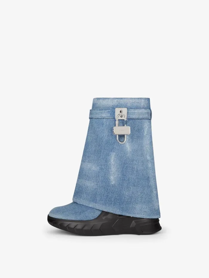 Shark Lock Biker Ankle Boots In Denim Medium Blue Women Givenchy Shark Lock