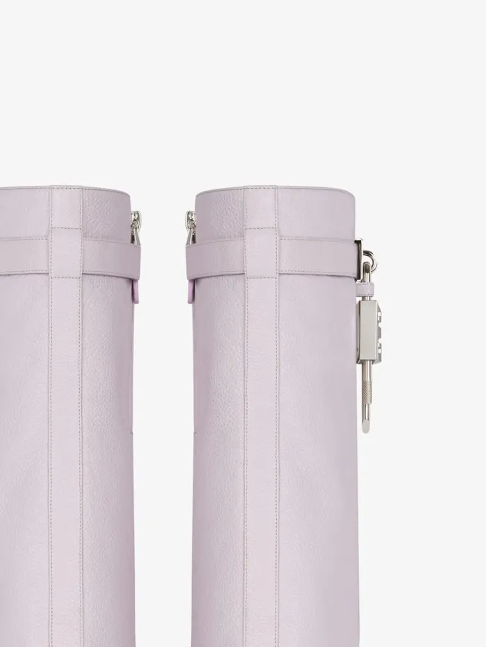 Shark Lock Biker Ankle Boots In Grained Leather Soft Lilac Women Givenchy Shark Lock