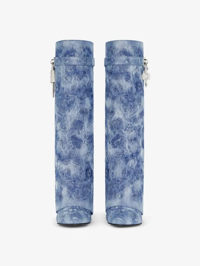 Shark Lock Boots In Denim With Floral Embroidery Medium Blue Women Givenchy Shark Lock