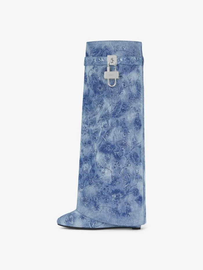 Shark Lock Boots In Denim With Floral Embroidery Medium Blue Women Givenchy Shark Lock