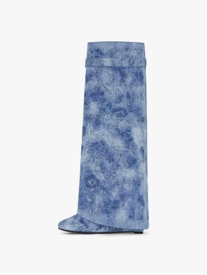 Shark Lock Boots In Denim With Floral Embroidery Medium Blue Women Givenchy Shark Lock