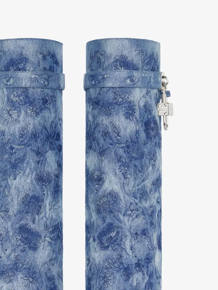 Shark Lock Boots In Denim With Floral Embroidery Medium Blue Women Givenchy Shark Lock